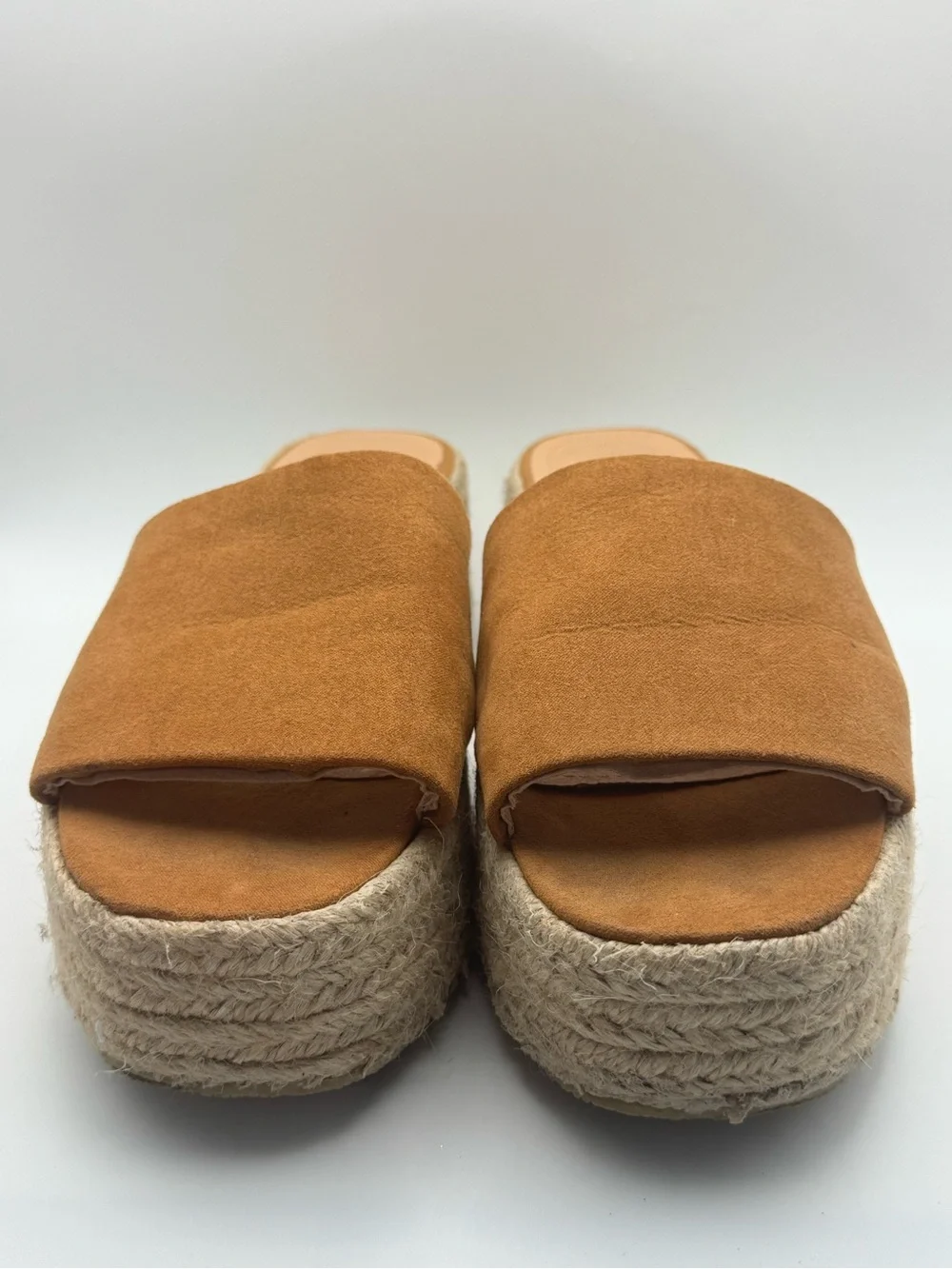 Lulus Size 8 Brown Faux Suede Espadrille Platform Slide Sandals